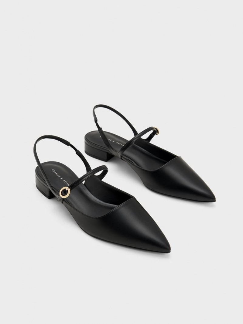 Charles & Keith Slingback Mary Jane Flache Schuhe Schwarz | 753GPKSFI