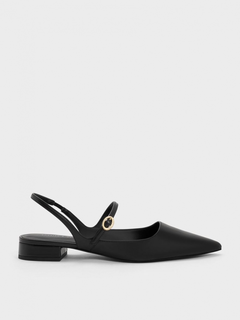 Charles & Keith Slingback Mary Jane Flache Schuhe Schwarz | 753GPKSFI