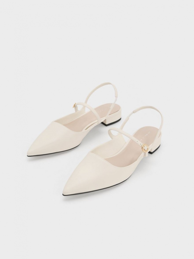 Charles & Keith Slingback Mary Jane Flache Schuhe Weiß | 834QEJUXD