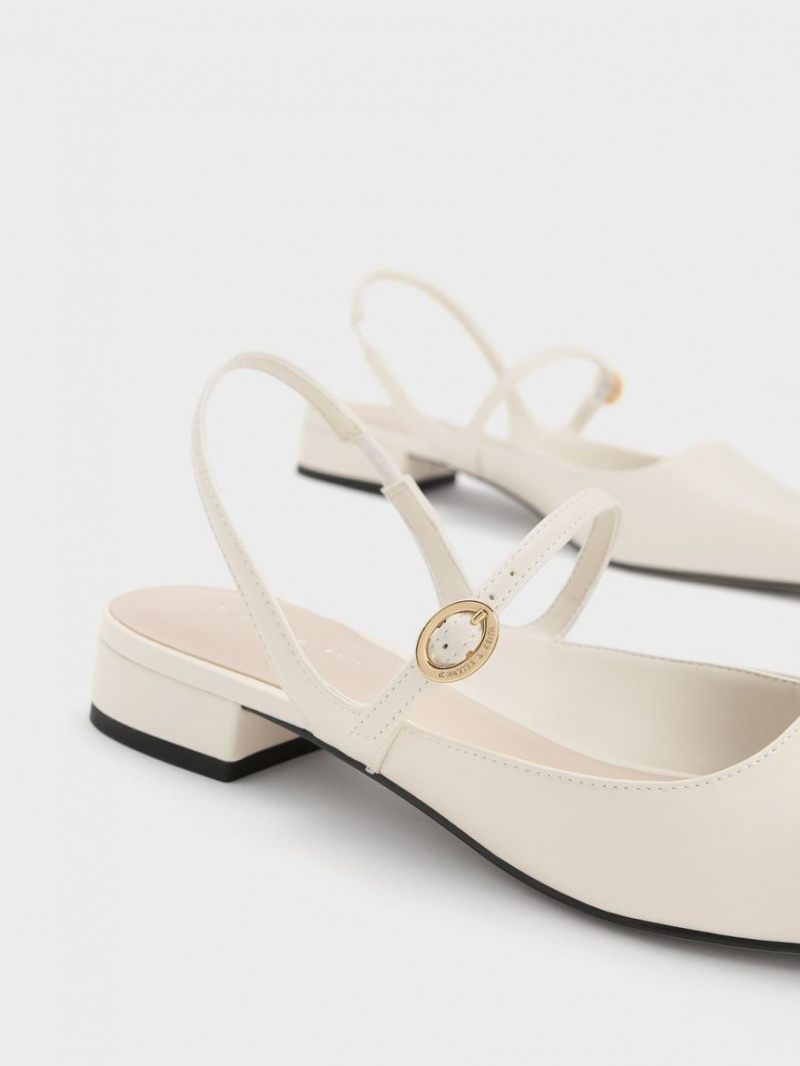 Charles & Keith Slingback Mary Jane Flache Schuhe Weiß | 834QEJUXD