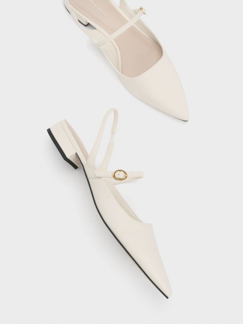 Charles & Keith Slingback Mary Jane Flache Schuhe Weiß | 834QEJUXD