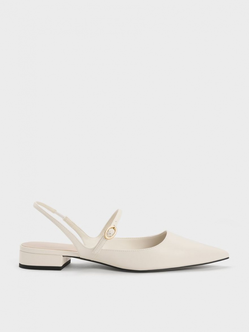 Charles & Keith Slingback Mary Jane Flache Schuhe Weiß | 834QEJUXD