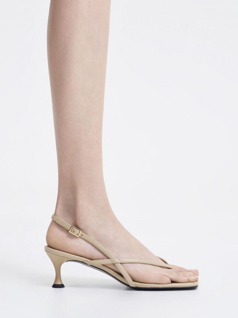 Charles & Keith Slingback Tanga Sandalen Absatz Beige | 605ZBHLUM