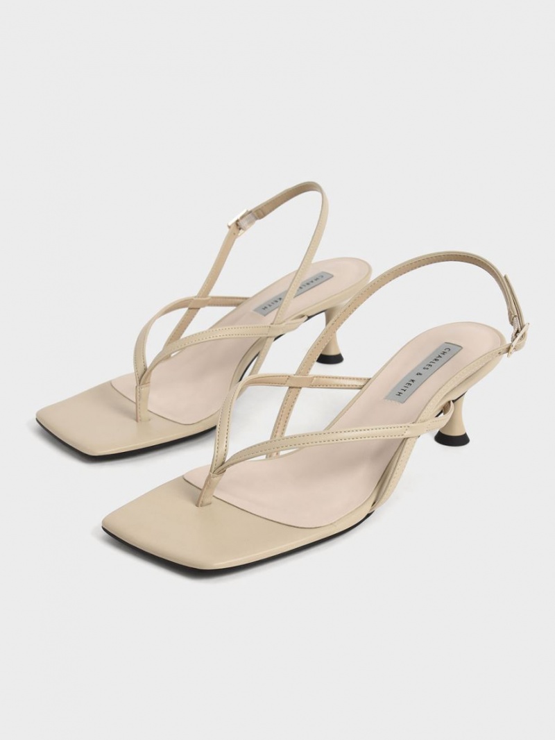 Charles & Keith Slingback Tanga Sandalen Absatz Beige | 605ZBHLUM