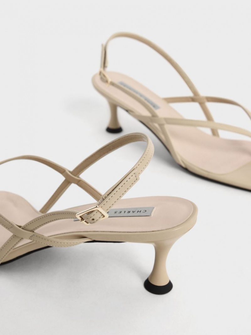 Charles & Keith Slingback Tanga Sandalen Absatz Beige | 605ZBHLUM