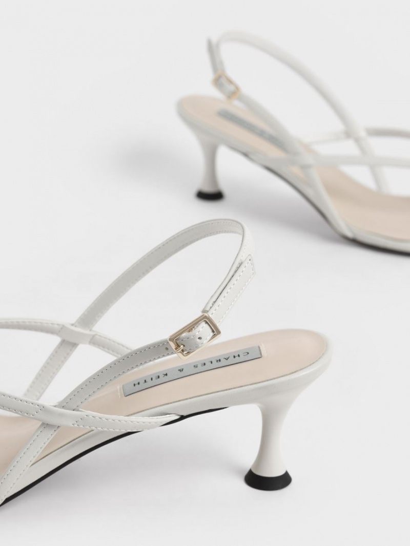 Charles & Keith Slingback Tanga Sandalen Absatz Weiß | 325GYEVDI