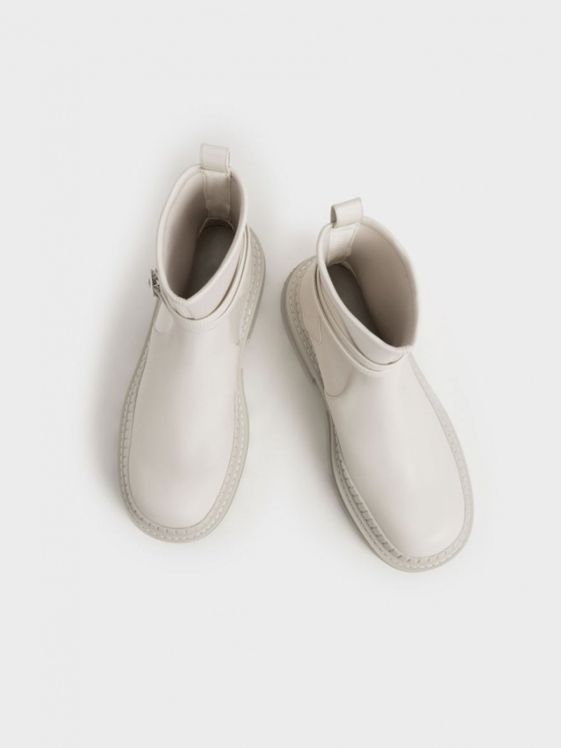 Charles & Keith Slip-On Plattform Stiefeletten Weiß | 261UXHYOQ