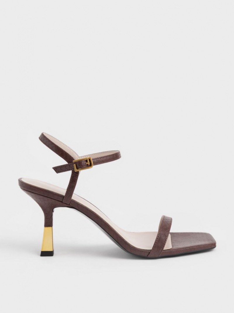 Charles & Keith Snake-Print Ankle-Riemen Sandalen Absatz Braun | 236KRWJVU