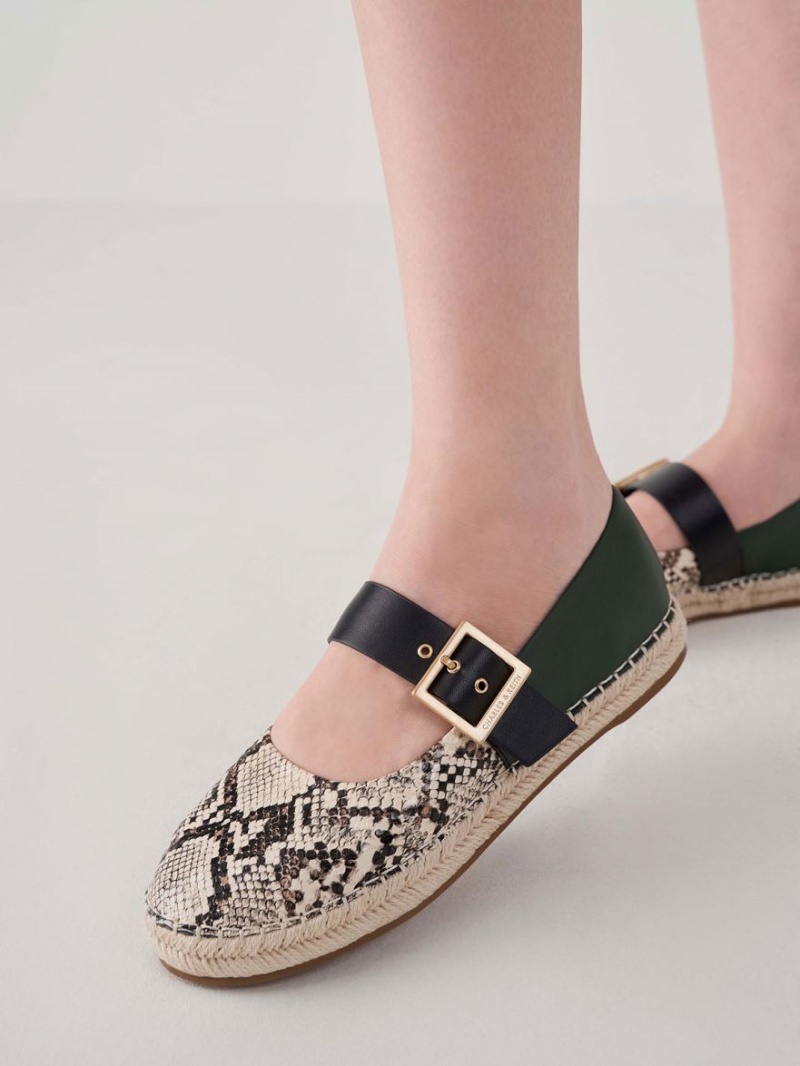 Charles & Keith Snake-Print Buckled Espadrilles Flache Schuhe Beige | 458GPXNDF