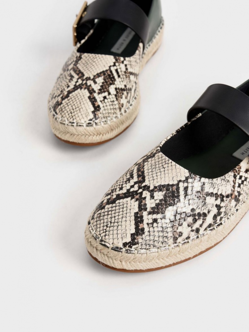 Charles & Keith Snake-Print Buckled Espadrilles Flache Schuhe Beige | 458GPXNDF