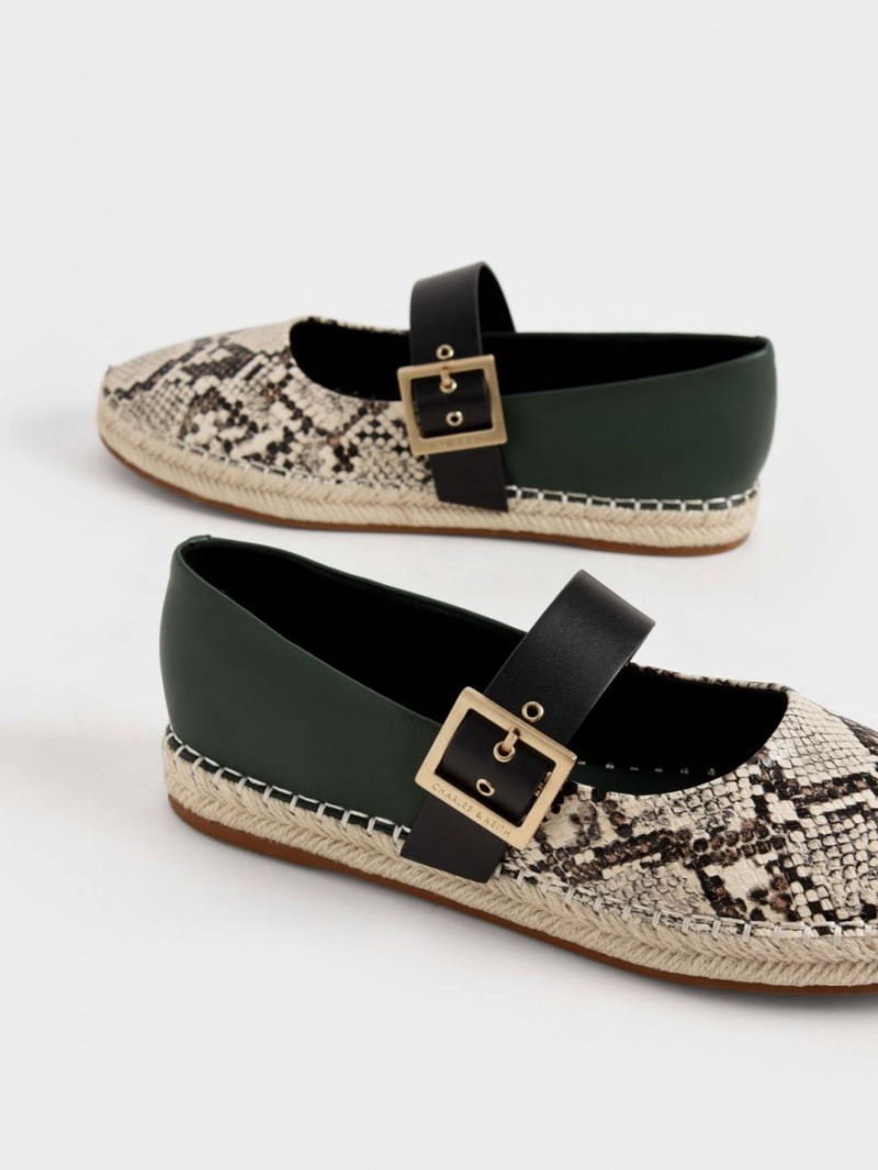 Charles & Keith Snake-Print Buckled Espadrilles Flache Schuhe Beige | 458GPXNDF