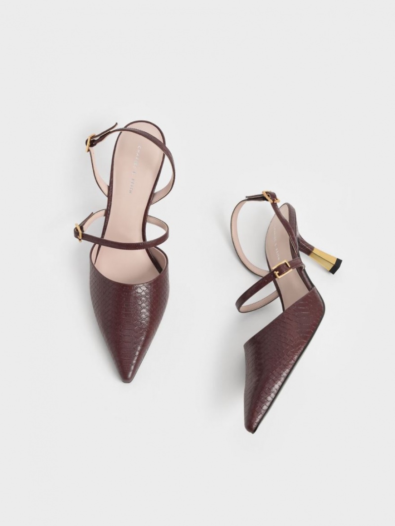 Charles & Keith Snake-Print Double Riemen Slingback Pumps Braun | 928BJGCMS