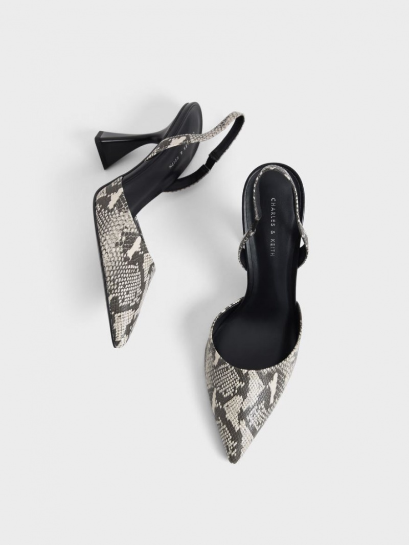 Charles & Keith Snake-Print Slingback Pumps Beige | 781AJKGLO