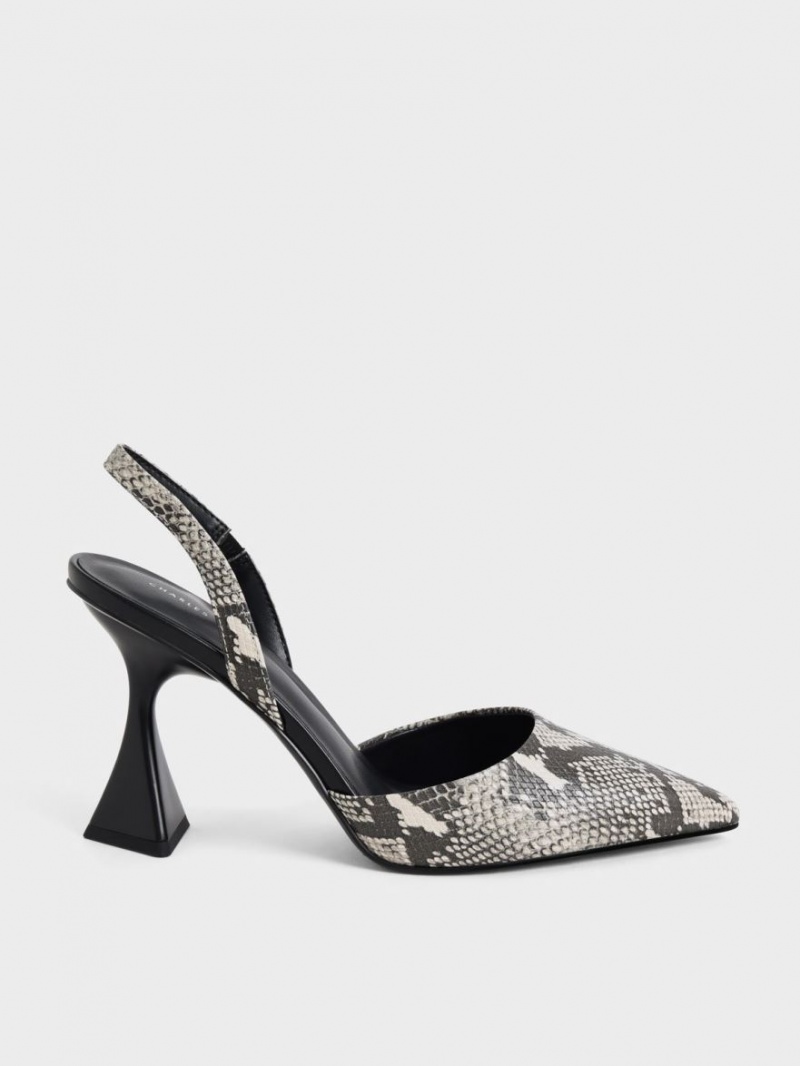 Charles & Keith Snake-Print Slingback Pumps Beige | 781AJKGLO