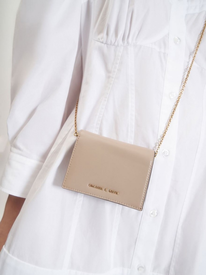 Charles & Keith Snap Button Mini Kurzes Geldbörse Beige | 140KGBMXU