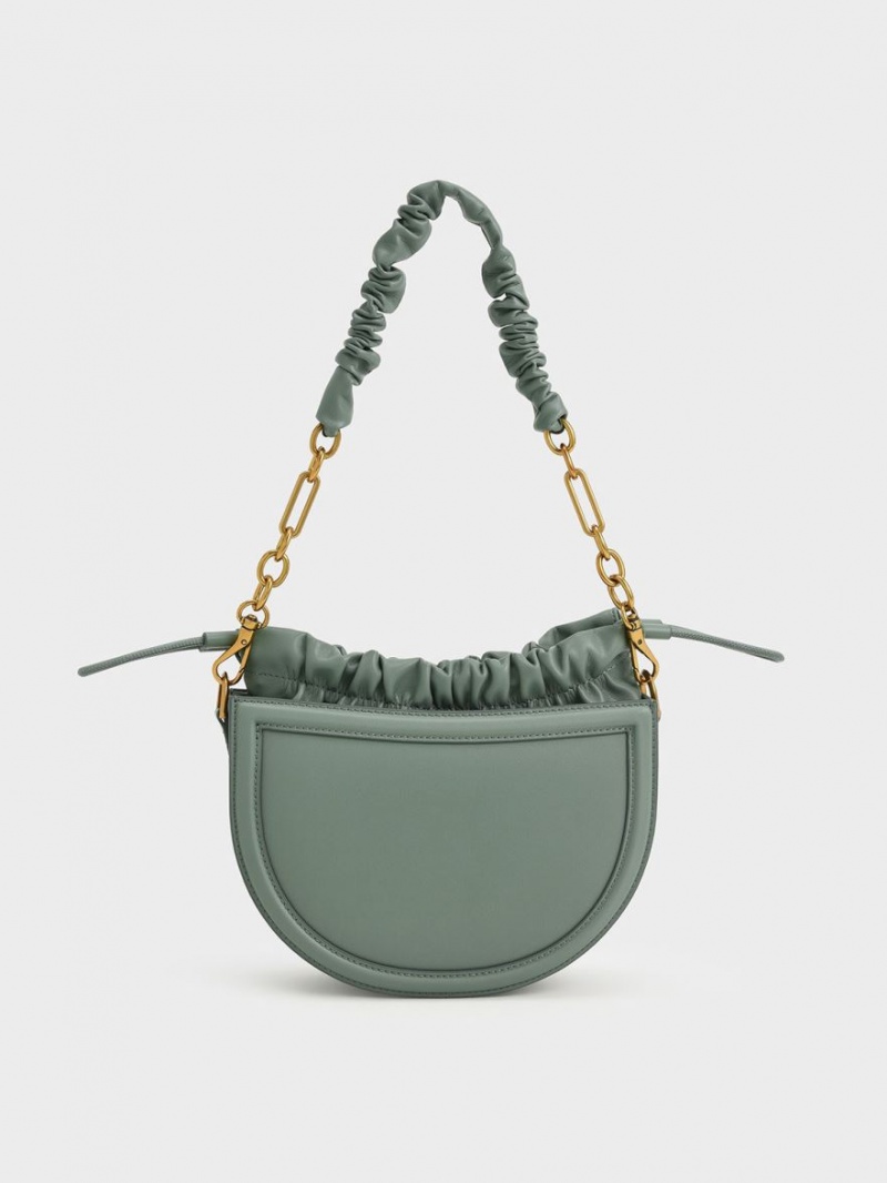 Charles & Keith Solange Ruched Chain Handle Crescent Tragetaschen Olivgrün | 204RVNETO