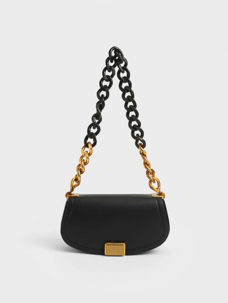 Charles & Keith Sonnet Two-Tone Chain Handle Schultertaschen Schwarz | 867UAQXZS