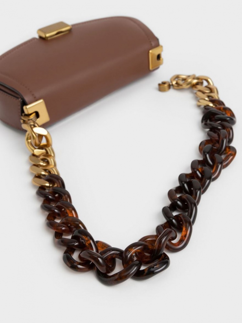 Charles & Keith Sonnet Two-Tone Chain Handle Schultertaschen Schokolade | 530WFJTNX