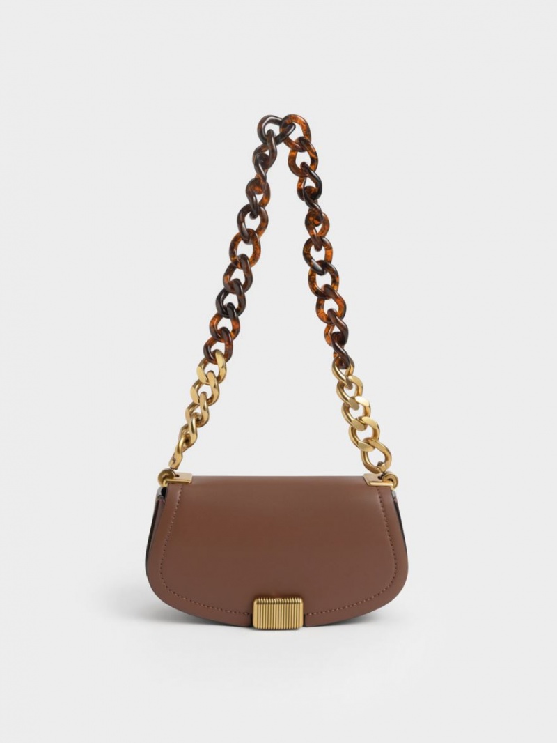 Charles & Keith Sonnet Two-Tone Chain Handle Schultertaschen Schokolade | 530WFJTNX