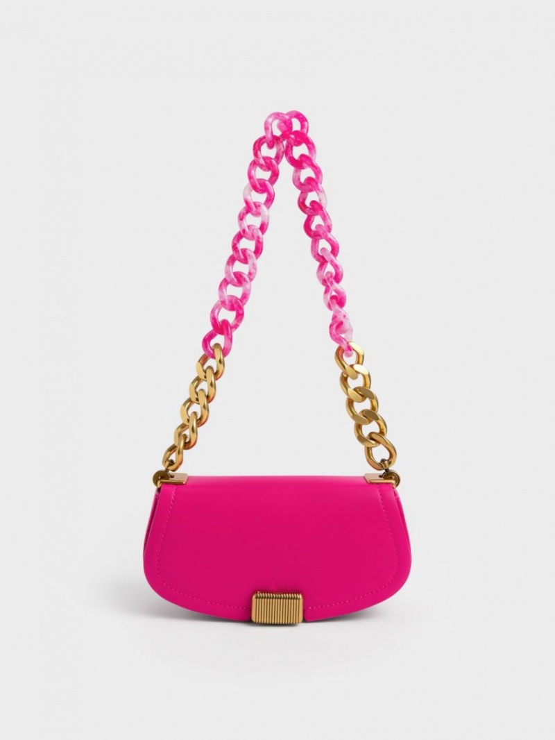 Charles & Keith Sonnet Two-Tone Chain Handle Schultertaschen Fuchsie | 092GOSFJD