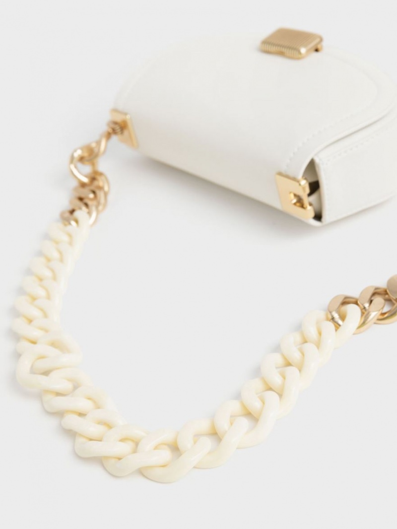 Charles & Keith Sonnet Two-Tone Chain Handle Schultertaschen Weiß | 015KYXJRF