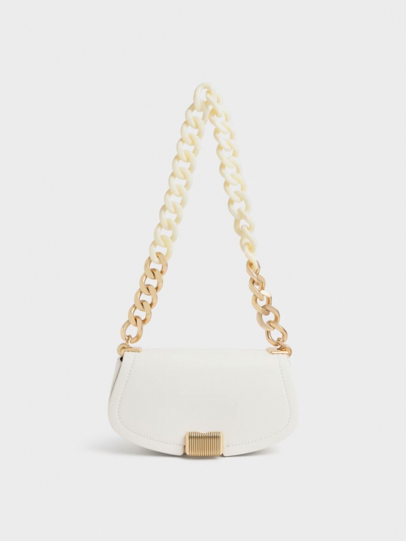 Charles & Keith Sonnet Two-Tone Chain Handle Schultertaschen Weiß | 015KYXJRF