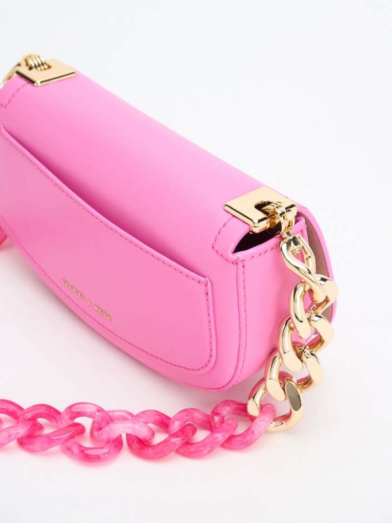 Charles & Keith Sonnet Two-Tone Chain Handle Schultertaschen Rosa | 298JALWZB