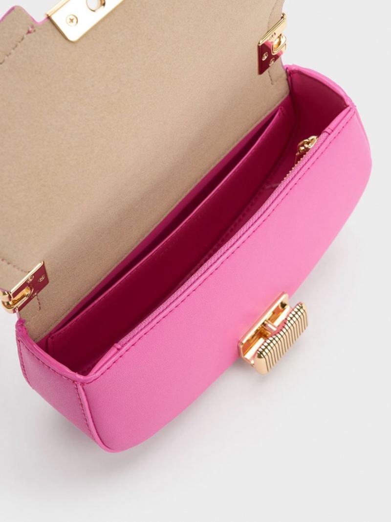 Charles & Keith Sonnet Two-Tone Chain Handle Schultertaschen Rosa | 298JALWZB