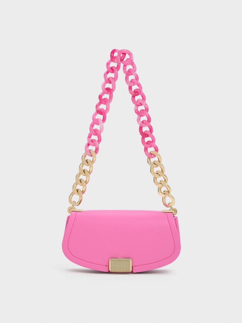 Charles & Keith Sonnet Two-Tone Chain Handle Schultertaschen Rosa | 298JALWZB