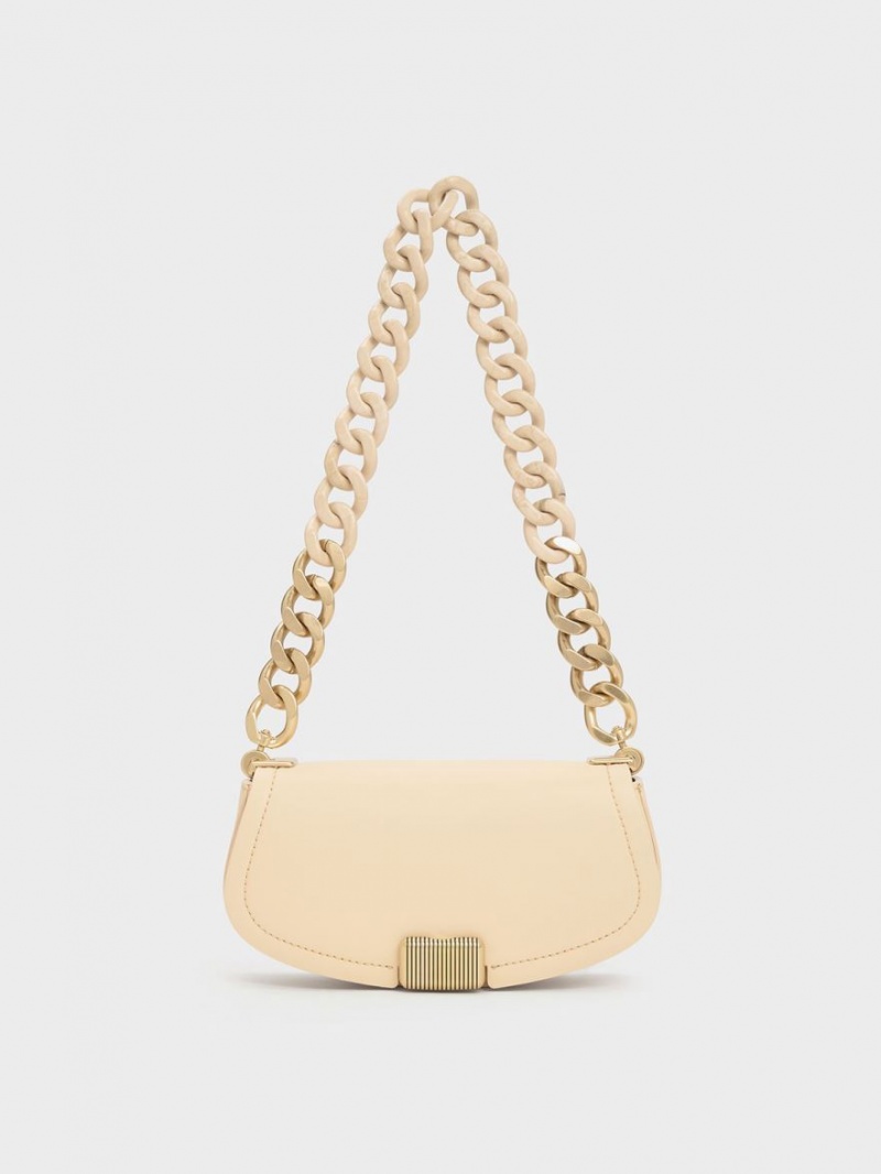 Charles & Keith Sonnet Two-Tone Chain Handle Schultertaschen Beige | 147FQPWGS