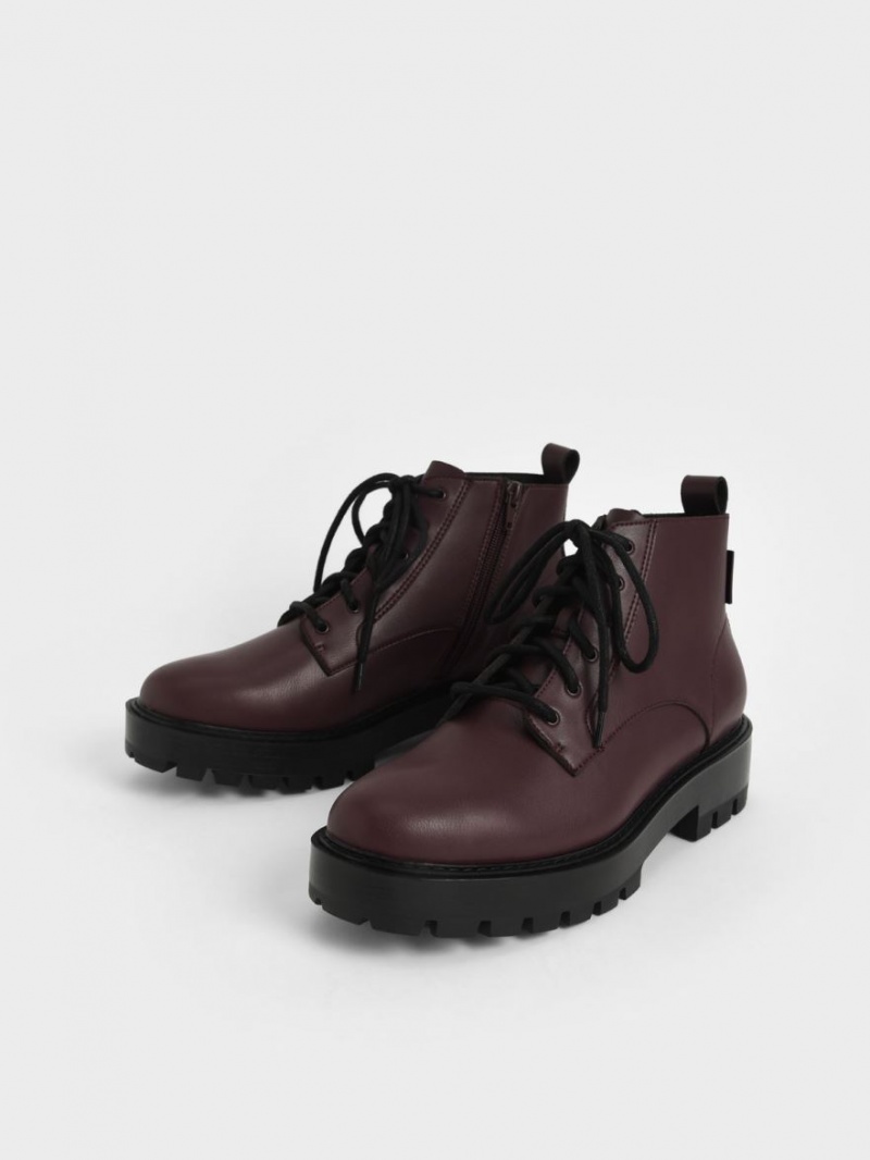 Charles & Keith Spitze-Up Chunky Stiefeletten Bordeaux | 528GBPINL