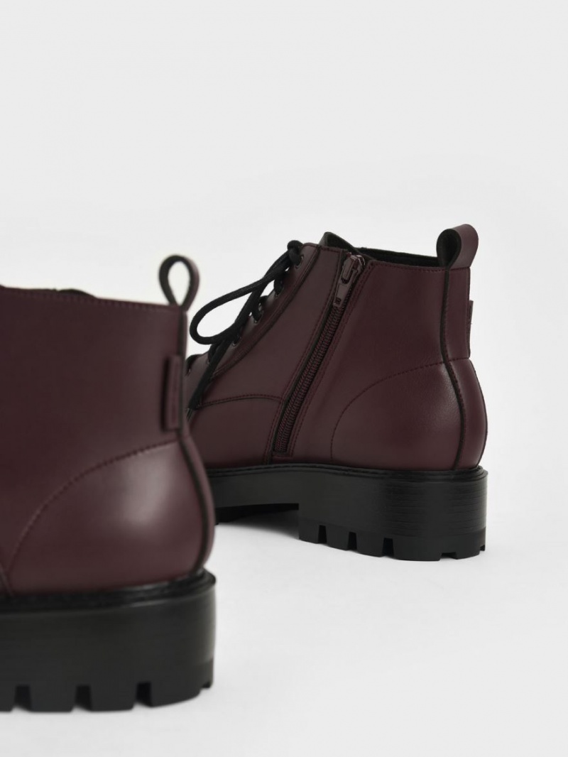 Charles & Keith Spitze-Up Chunky Stiefeletten Bordeaux | 528GBPINL