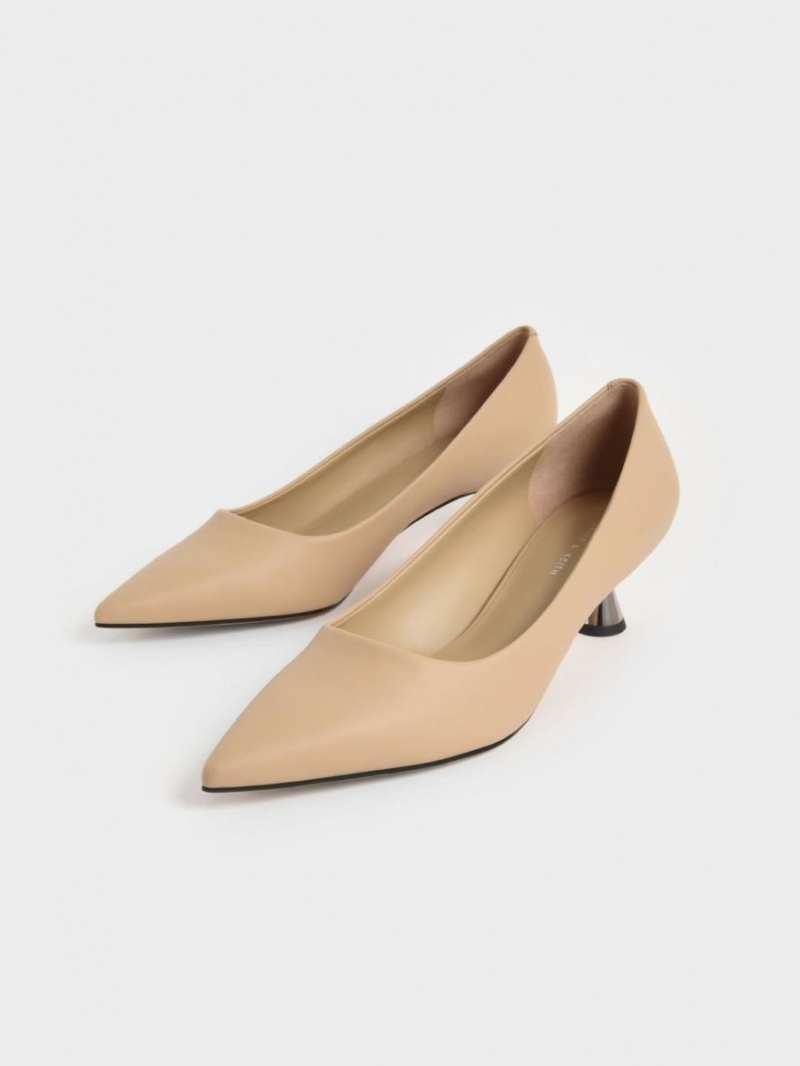 Charles & Keith Spool Heel Pumps Beige | 507GMDACS