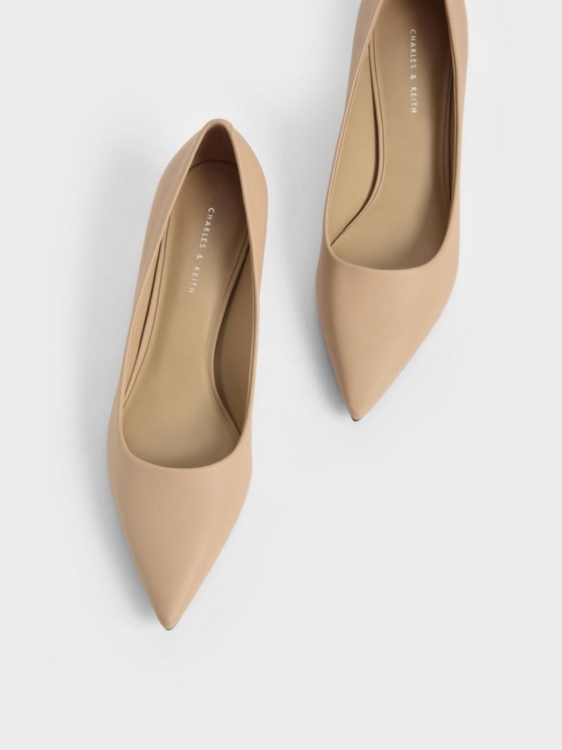 Charles & Keith Spool Heel Pumps Beige | 507GMDACS