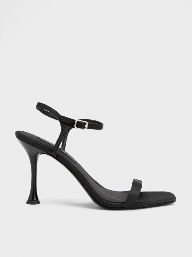 Charles & Keith Spool Heel Satin Sandalen Absatz Schwarz | 815ZWXLPY