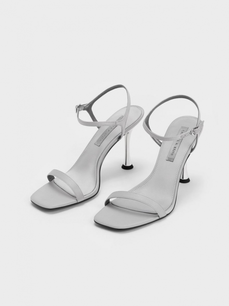 Charles & Keith Spool Heel Satin Sandalen Absatz Grau | 869FUWIVK