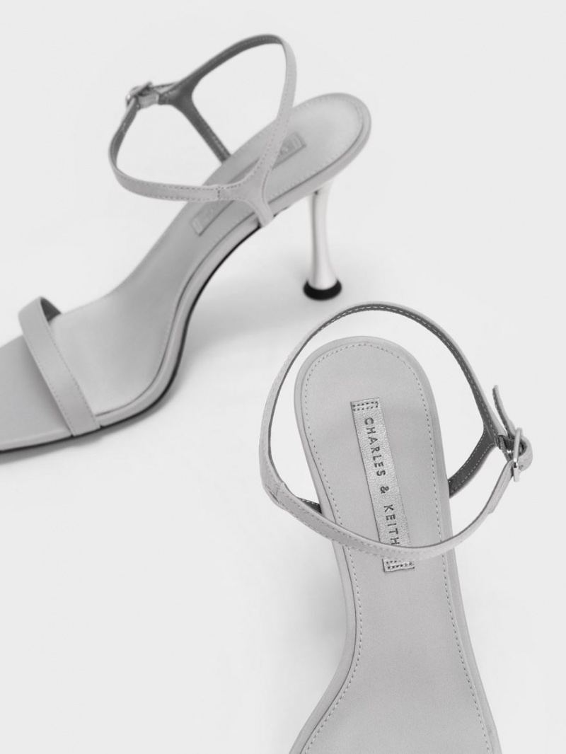 Charles & Keith Spool Heel Satin Sandalen Absatz Grau | 869FUWIVK