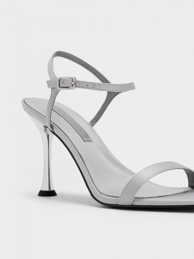 Charles & Keith Spool Heel Satin Sandalen Absatz Grau | 869FUWIVK