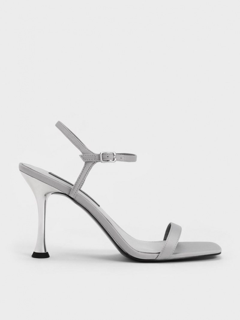 Charles & Keith Spool Heel Satin Sandalen Absatz Grau | 869FUWIVK