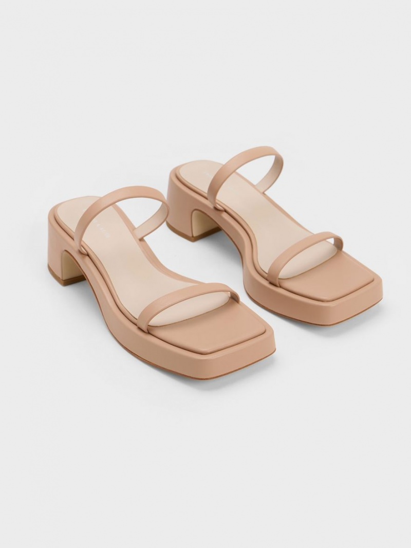 Charles & Keith Square-Kappe Plateausandalen Beige | 284XVOBNZ