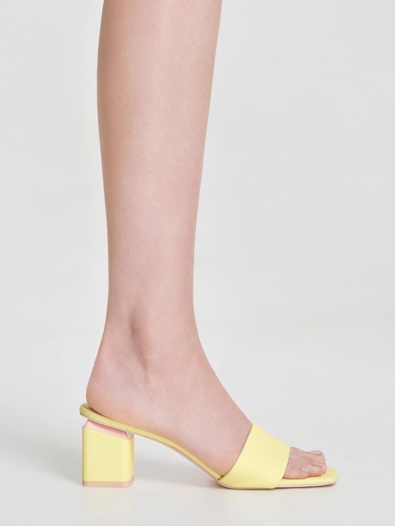 Charles & Keith Square Block Heel Mules Gelb | 092IOZATE