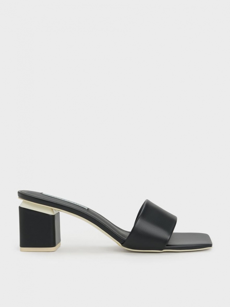 Charles & Keith Square Block Heel Mules Schwarz | 602ZKTUHF