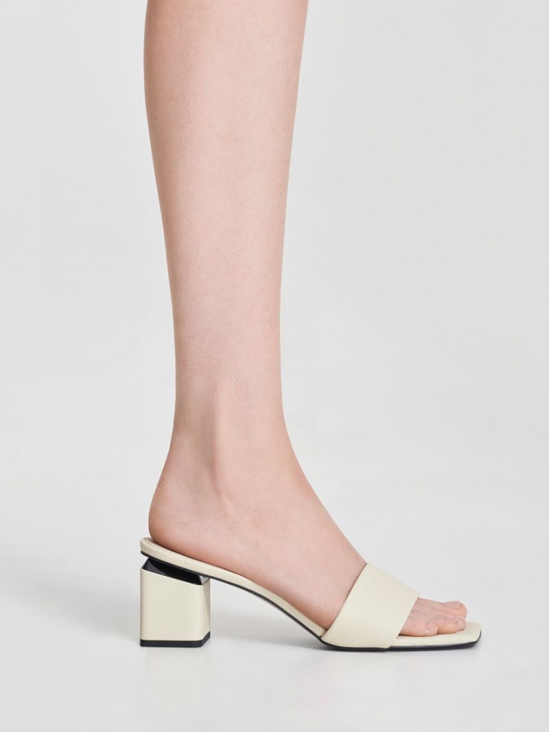 Charles & Keith Square Block Heel Mules Weiß | 874YHRZQC