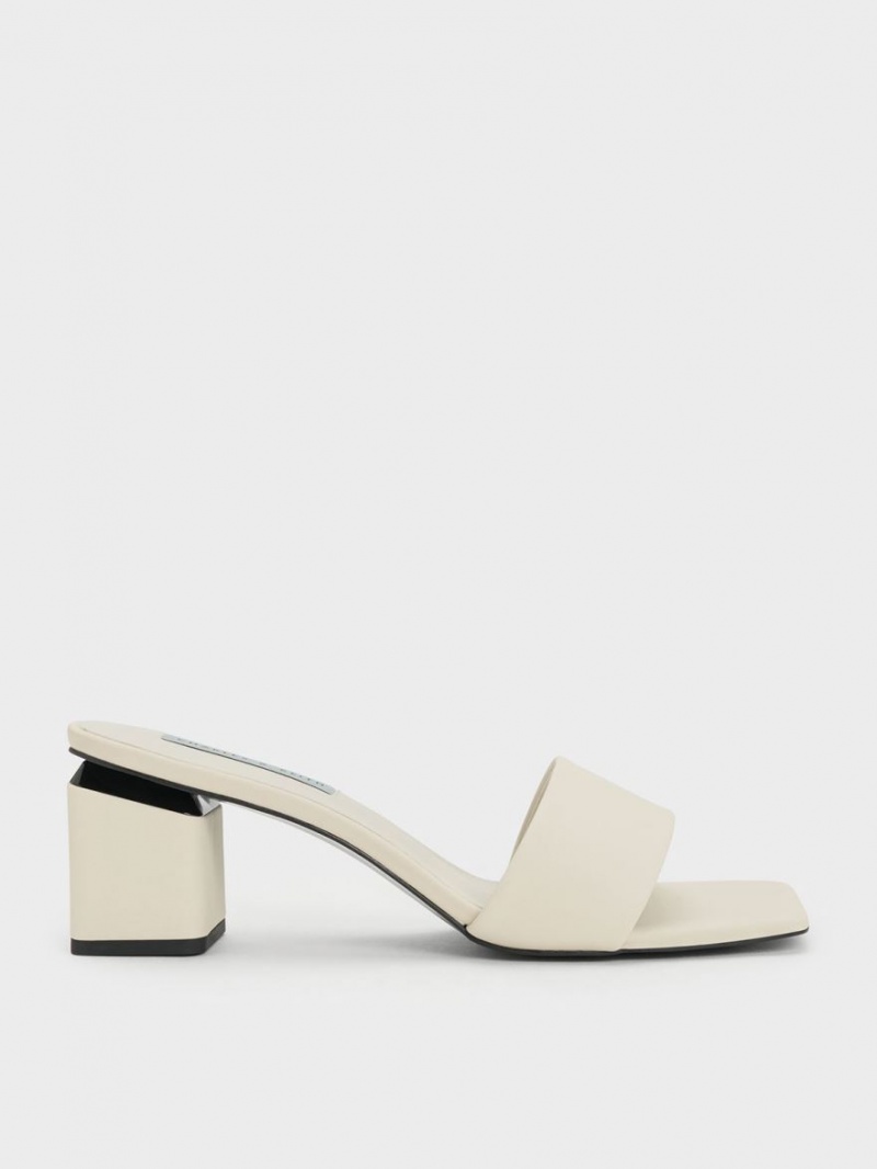 Charles & Keith Square Block Heel Mules Weiß | 874YHRZQC