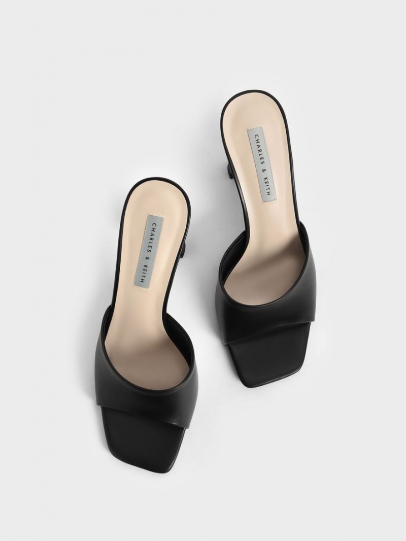 Charles & Keith Square Kappe Absatz Mules Schwarz | 638UCDELZ