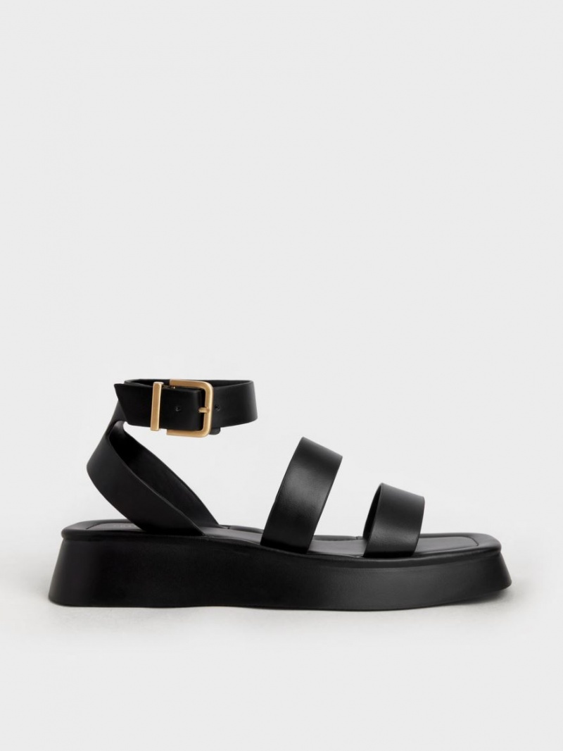 Charles & Keith Square Kappe Ankle Riemchensandalen Schwarz | 158UZBLAT