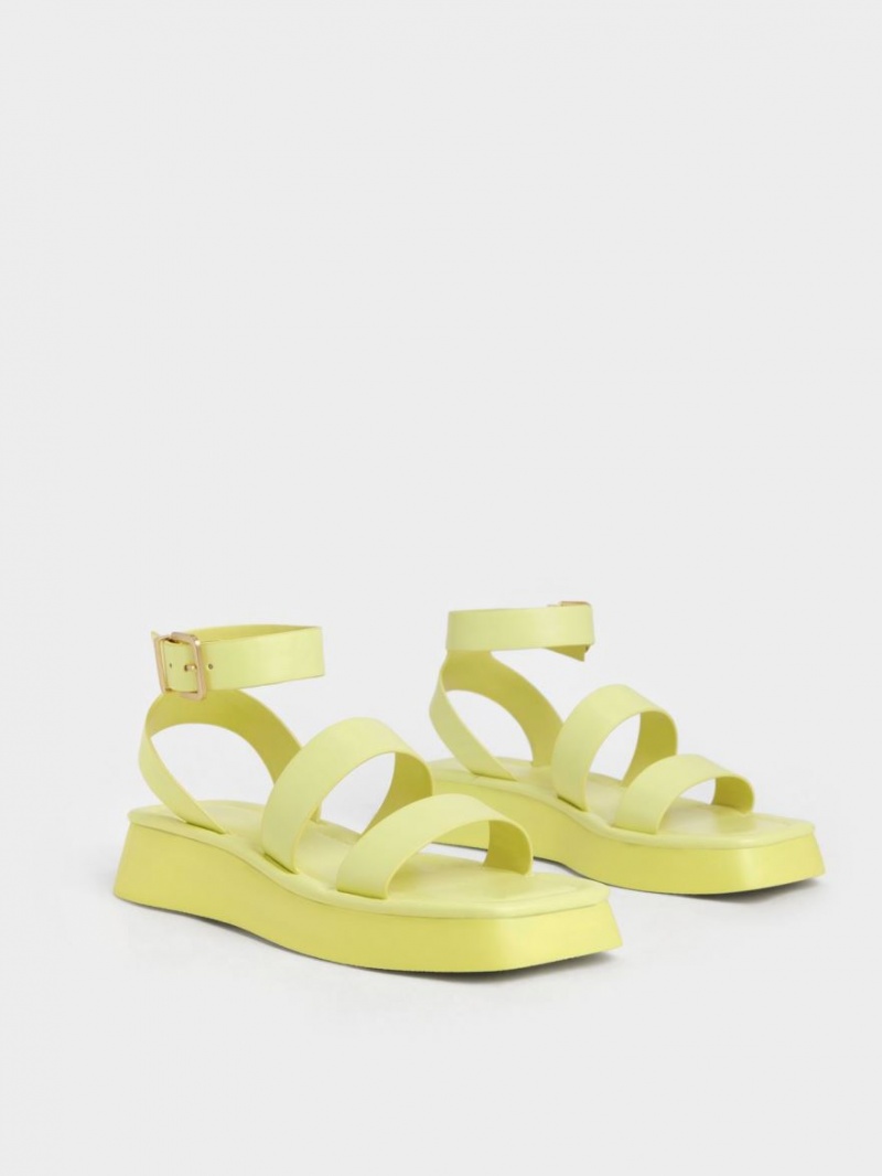 Charles & Keith Square Kappe Ankle Riemchensandalen Gelb | 496QASFIZ