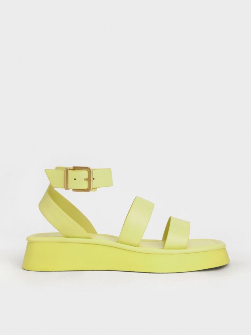 Charles & Keith Square Kappe Ankle Riemchensandalen Gelb | 496QASFIZ