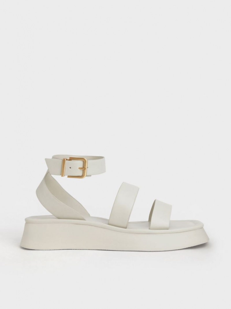 Charles & Keith Square Kappe Ankle Riemchensandalen Weiß | 597UCXPMF