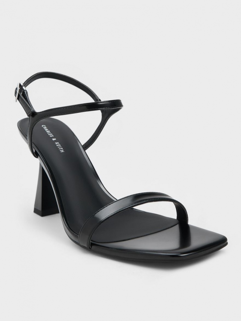 Charles & Keith Square Kappe Trapeze Sandalen Absatz Schwarz | 047CEKGLS